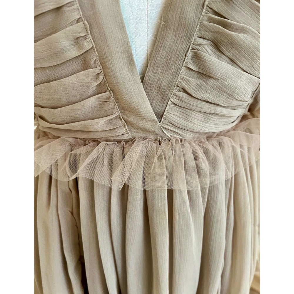 Tularosa Amelia Dress Ruffle Tulle Coquette Fairycore Mini Womens XL Tan/Mauve - Picture 4 of 13